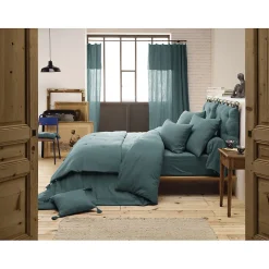 Meubletmoi Lot 2 taies oreillers 60x60 double gaze de coton bleu canard - PEPA 1* Taie D'Oreiller