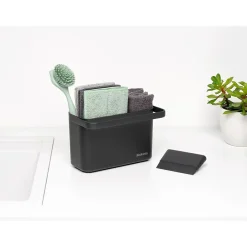 Brabantia Lot d'accessoires de cuisine avec brosse à vaisselle, raclette, 3 éponges en microfibres et 2 chiffons de nettoyage, gris foncé, SinkSide* Eponge