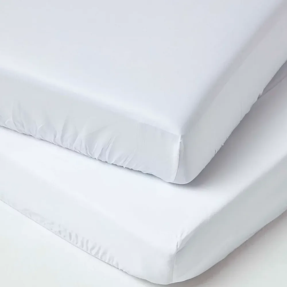Homescapes Lot de 2 draps housse lit bébé en coton égyptien bio 400 fils blanc, 60 x 120 cm -* Drap Housse|Drap Housse