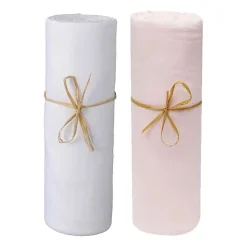 Coton Pur Lot de 2 Draps housse lit bébé 60 x 120 cm / 100% coton / 57 fils/cm² - 1 Blanc + 1 Rose* Drap Housse|Drap Housse