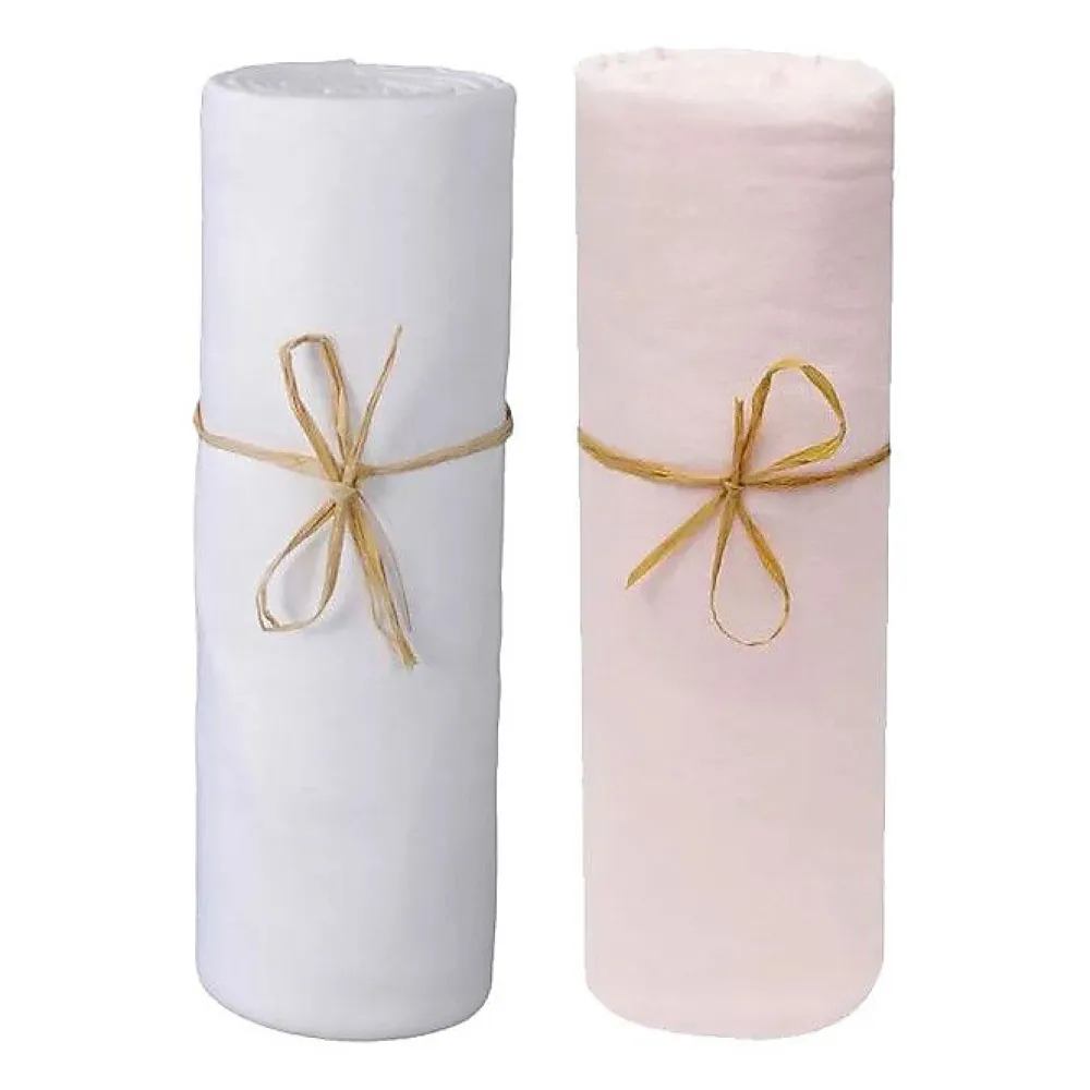 Coton Pur Lot de 2 Draps housse lit bébé 60 x 120 cm / 100% coton / 57 fils/cm² - 1 Blanc + 1 Rose* Drap Housse|Drap Housse