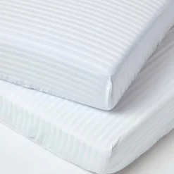 Lot de 2 draps housse lit bébé en coton égyptien 330 fils blanc, 60 x 120 cm ->Homescapes Outlet