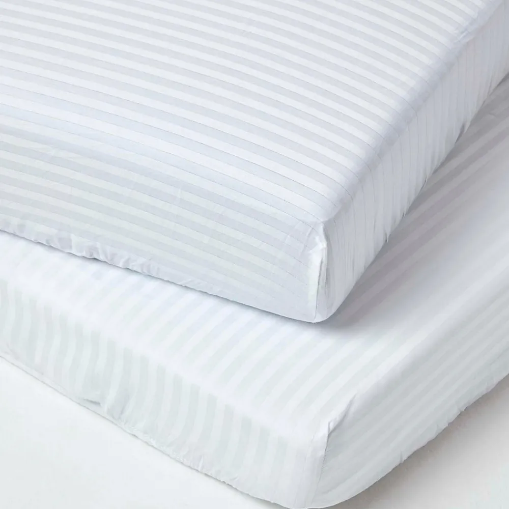 Lot de 2 draps housse lit bébé en coton égyptien 330 fils blanc, 60 x 120 cm ->Homescapes Outlet