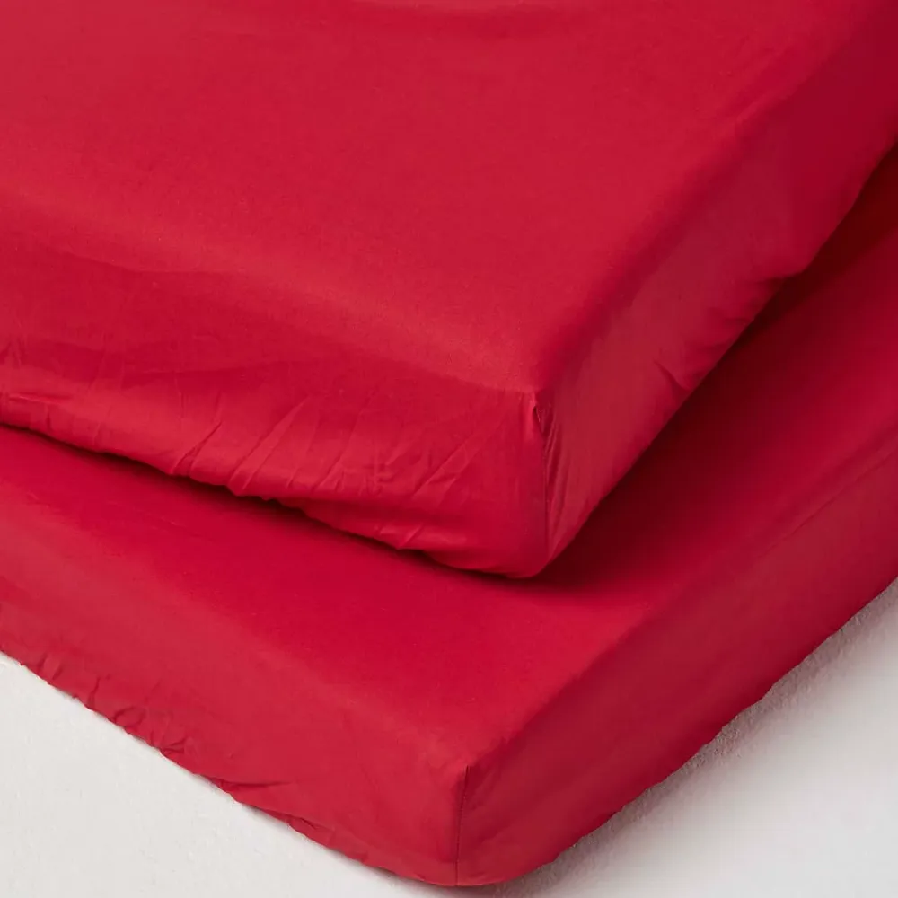 Homescapes Lot de 2 draps housse lit bébé en coton égyptien 200 fils rouge, 60 x 120 cm -* Drap Housse|Drap Housse