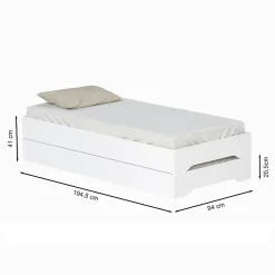 Weber Industries Lot de 2 lits empilables BINGO 90x190 + 2 sommiers / Blanc* Lit Simple