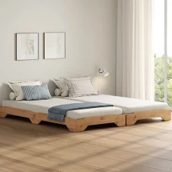 Lot de 2 lits superposables RONNY en bois massif 90 x 200 cm - Coloris chêne><noscript><img width=
