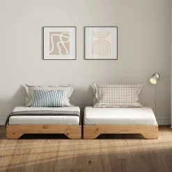 Lot de 2 lits superposables RONNY en bois massif 90 x 200 cm - Coloris chêne><noscript><img width=