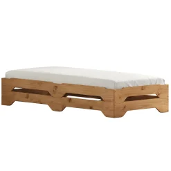 Lot de 2 lits superposables RONNY en bois massif 90 x 200 cm - Coloris chêne><noscript><img width=