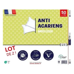 Dodo Lot de 2 oreillers anti-acariens 50x70 cm - 100% Polyester -* Oreiller Moelleux