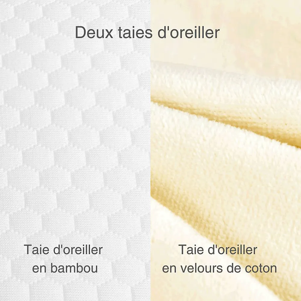Inphysio Lot de 2 oreillers avec taies d'oreiller en bambou et taie d'oreiller en coton - Confort Plus* Oreiller Mémoire De Forme
