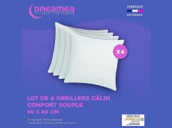 Vente-unique Lot de 4 oreillers câlin 60 x 60 cm - 400 gr - Blanc - TORIVIA* Oreiller Moelleux