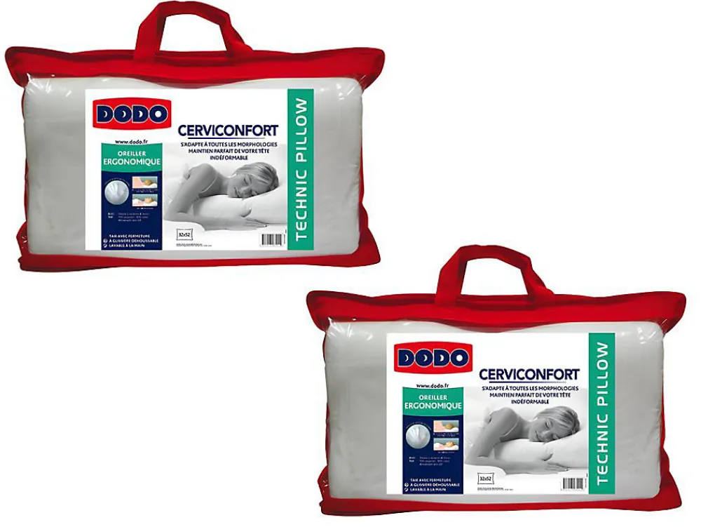 Lot de 2 oreillers - maintien parfait tête - indéformable - L. 52 x H.32 cm - PERFECT POSITION>Dodo Outlet