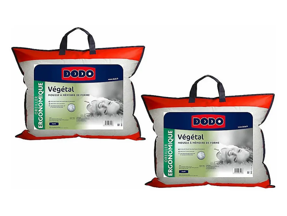 Dodo Lot de 2 oreillers ergonomiques à mémoire de forme - 45x70 cm - VEGETAL* Oreiller Mémoire De Forme