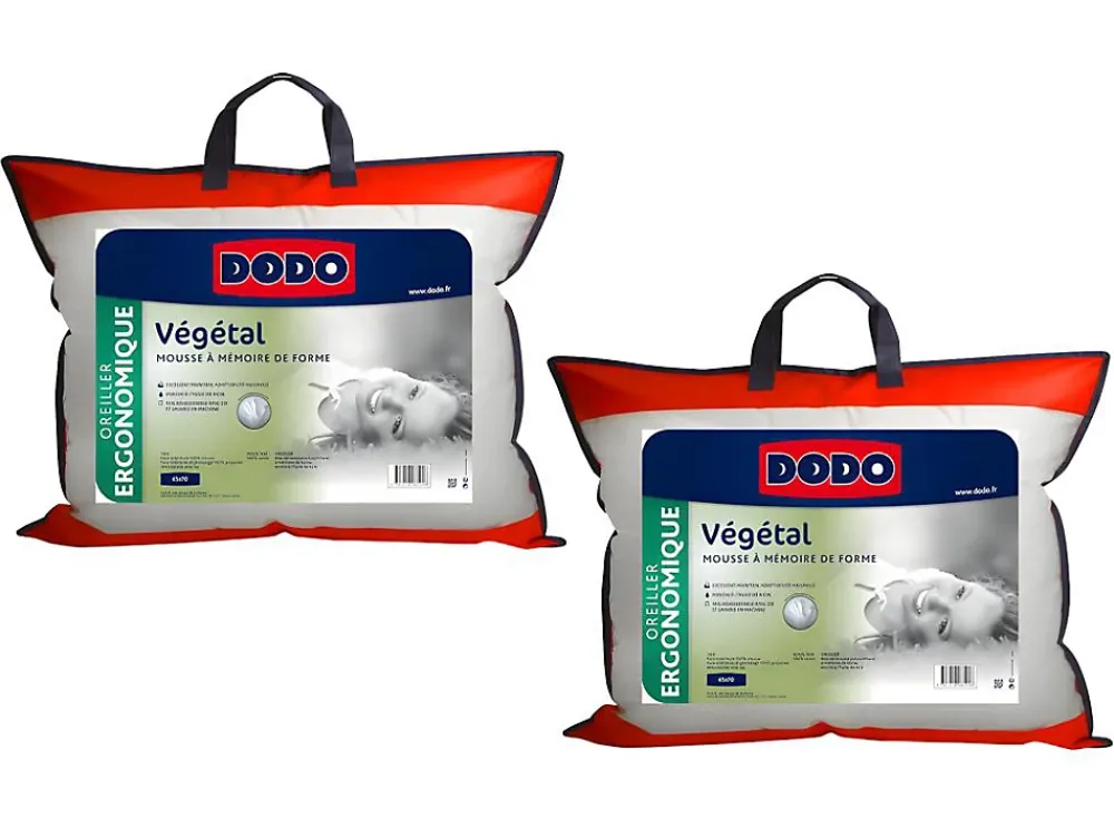 Dodo Lot de 2 oreillers ergonomiques à mémoire de forme - 45x70 cm - VEGETAL* Oreiller Mémoire De Forme