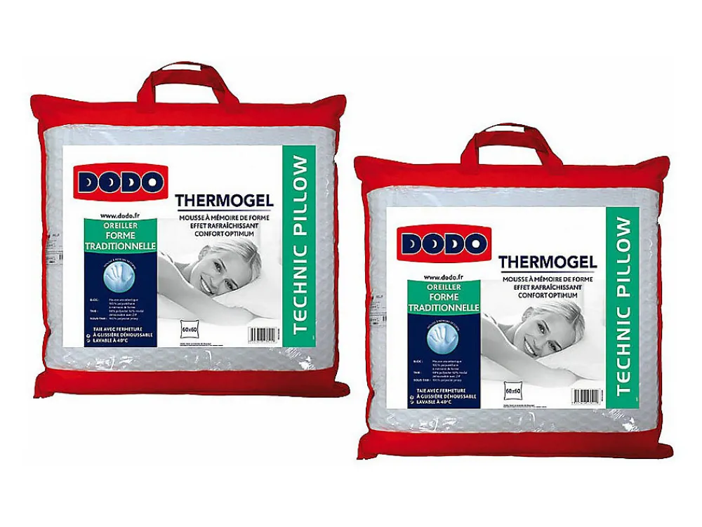 Lot de 2 oreillers mémoire de forme effet fraicheur - 60x 60 cm - FRESH>Dodo Sale