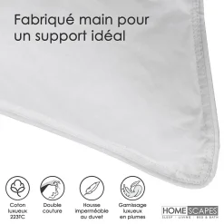 Homescapes Lot de 4 oreillers en plumes de canard, 50 x 75 cm -* Oreiller Moelleux