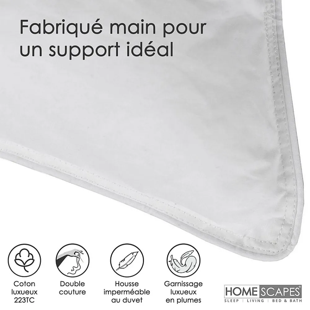 Homescapes Lot de 4 oreillers en plumes de canard, 50 x 75 cm -* Oreiller Moelleux