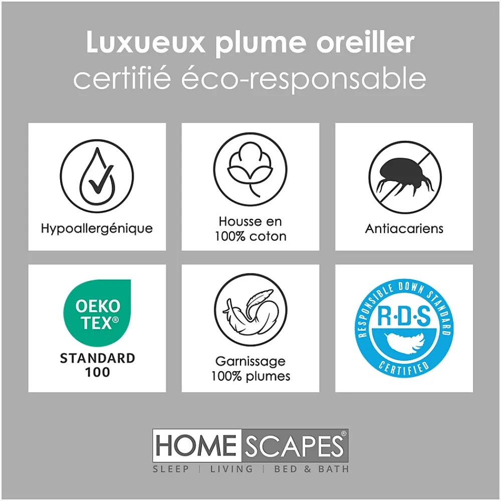 Homescapes Lot de 4 oreillers en plumes de canard, 50 x 75 cm -* Oreiller Moelleux