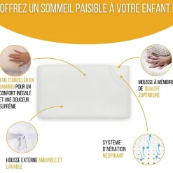 Inphysio Lot de 3 oreillers enfant respirant en tissu de bambou 50x30x5,5 -* Oreiller Mémoire De Forme