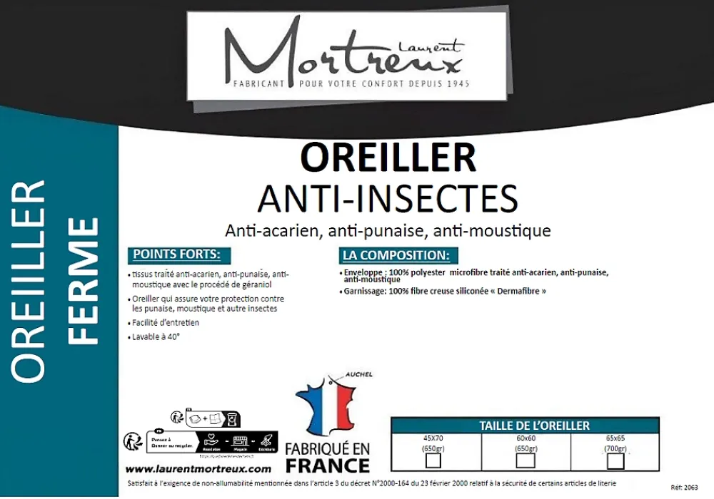 Mortreux Lot de 2 oreillers ferme Anti-insectes - 65 x 65 - 37192* Oreiller Ferme