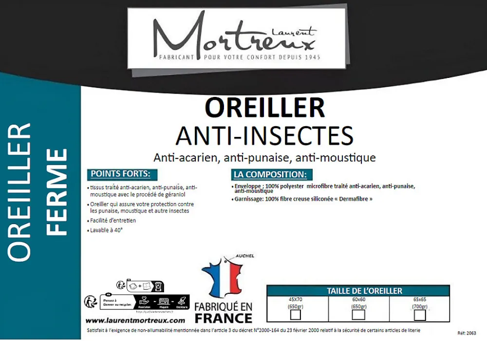 Lot de 2 oreillers ferme Anti-insectes - 60 x 60 - 37192>Mortreux Discount
