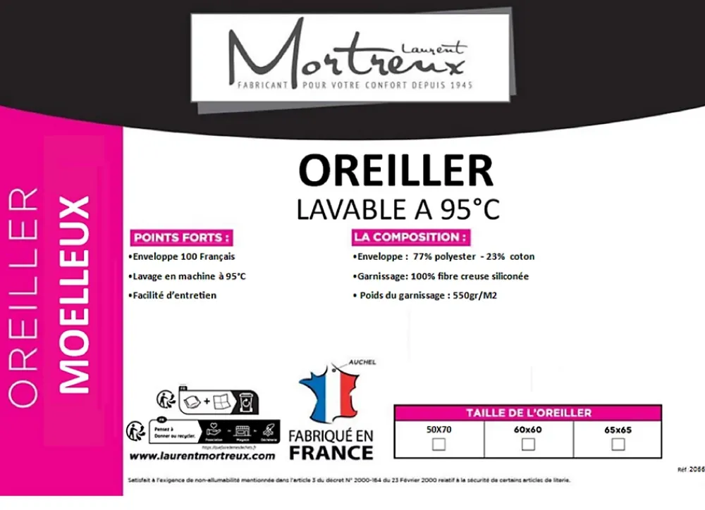 Mortreux Lot De 2 Oreillers Moelleux Polycoton à Bouillir - 50 x 70 - 31144* Oreiller Moelleux