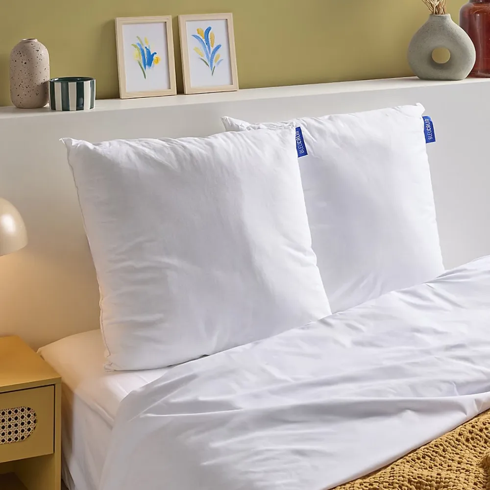 Bleu Calin Lot de 2 Oreillers Moelleux 60x60cm COTON BIO* Oreiller Moelleux