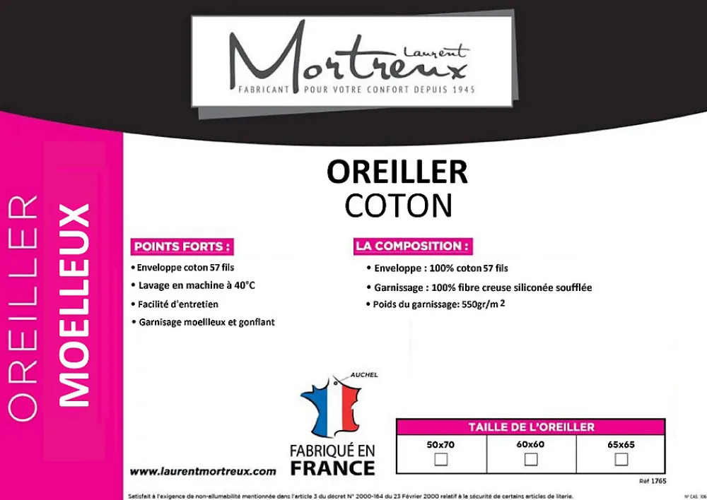 Lot de 2 oreillers moelleux coton - 50 x 70 - toutes saisons - 31146>Mortreux Clearance