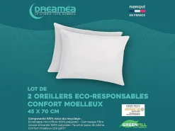 Lot de 2 oreillers recyclés 45 x 70 cm de DREAMEA - Enveloppe 100% microfibre - ROSA><noscript><img width=