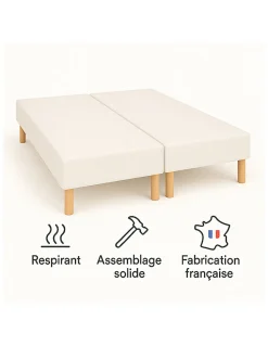 Lot de 2 Sommiers Tapissiers Blanc 80x200 (160x200) Fabrication Française Artis><noscript><img width=