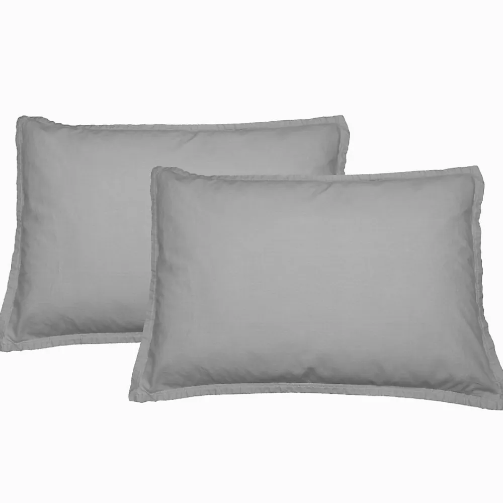 Lot de 2 taies d'oreiller en flanelle de coton Gris Perle 50x70 cm KLAPPEN>Sensei Maison Discount