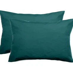 Vent Du Sud Lot de 2 taies d'oreiller percale pur coton peigné longues fibres 80 fils/cm² - Bleu canard - Lot de 2 taies d'oreille* Taie D'Oreiller