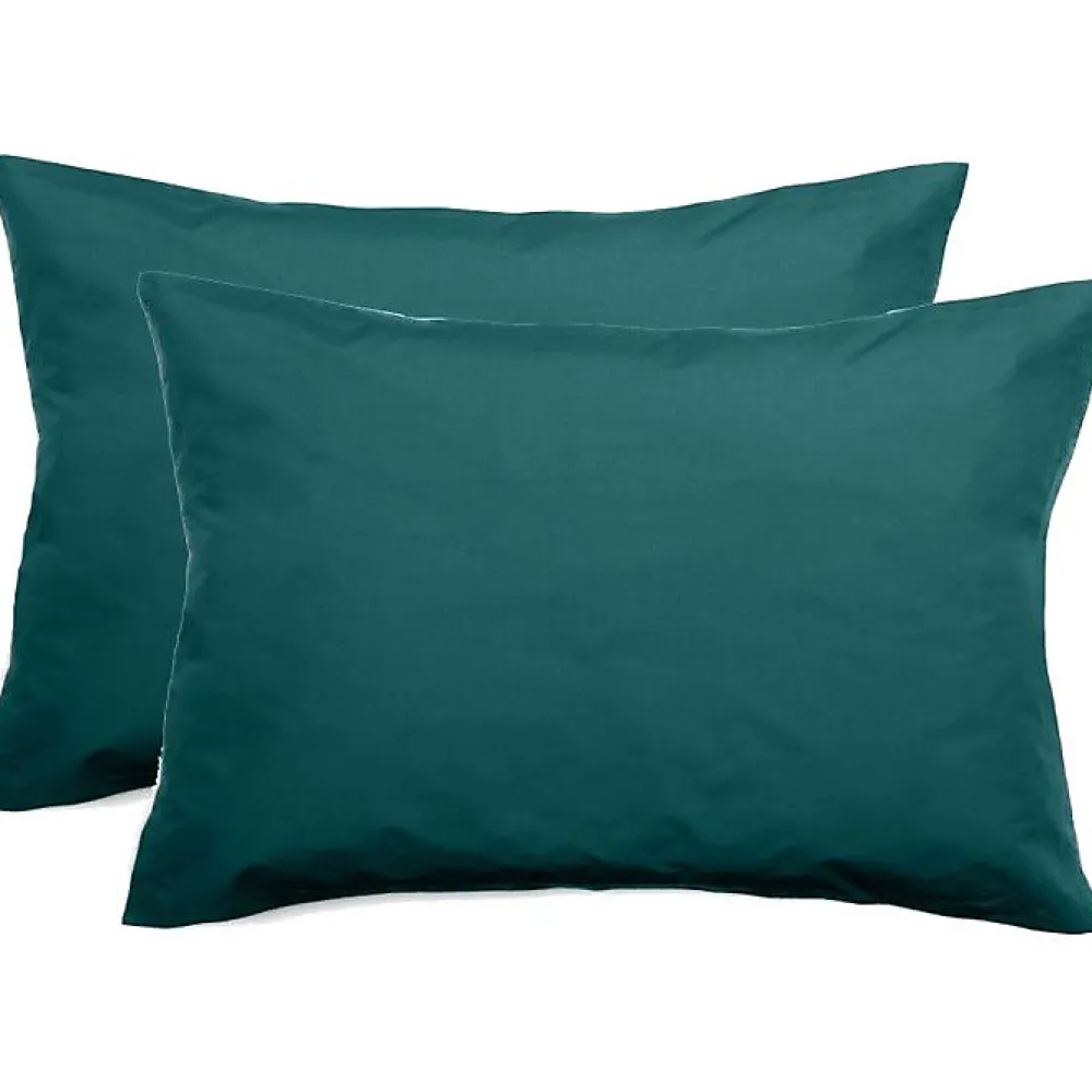 Vent Du Sud Lot de 2 taies d'oreiller percale pur coton peigné longues fibres 80 fils/cm² - Bleu canard - Lot de 2 taies d'oreille* Taie D'Oreiller