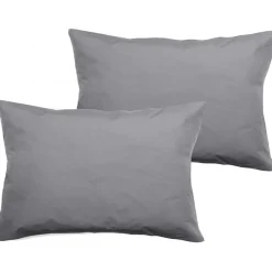 Vent Du Sud Lot de 2 taies d'oreiller percale pur coton peigné longues fibres 80 fils/cm² - Acier - Lot de 2 taies d'oreiller 50 x* Taie D'Oreiller