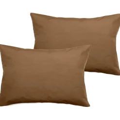 Vent Du Sud Lot de 2 taies d'oreiller percale pur coton peigné longues fibres 80 fils/cm² - Cognac - Lot de 2 taies d'oreiller 50* Taie D'Oreiller