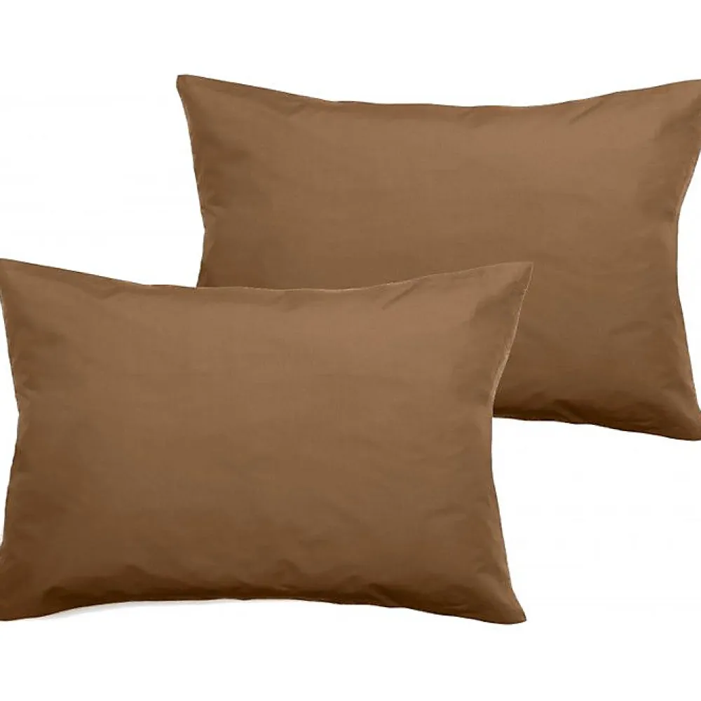Vent Du Sud Lot de 2 taies d'oreiller percale pur coton peigné longues fibres 80 fils/cm² - Cognac - Lot de 2 taies d'oreiller 50* Taie D'Oreiller
