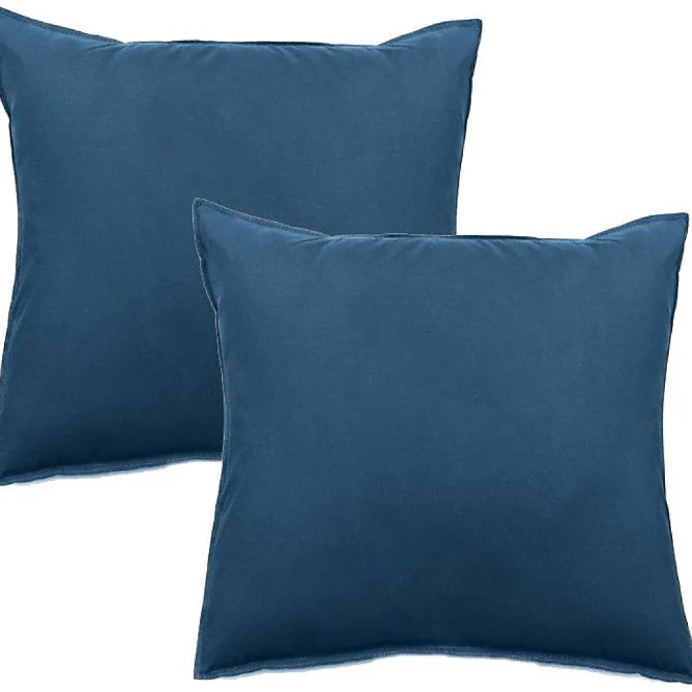 Vent Du Sud Lot de 2 taies d'oreiller Palace pur coton teint lavé 63 fils/cm² - Palace Marine - Lot de 2 taies d'oreiller 65 x 65* Taie D'Oreiller