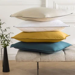 Lot de 2 taies d'oreiller unies en coton finition bourdon 50x70cm>Future Home Clearance