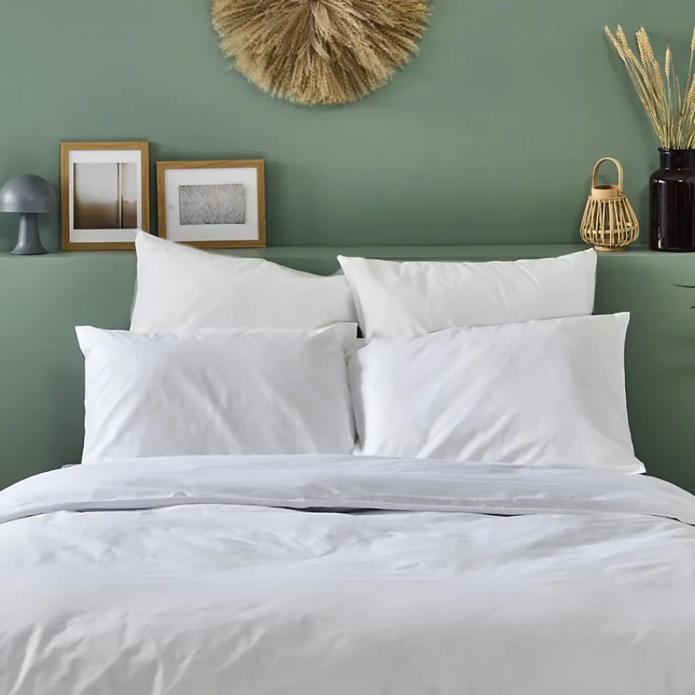 Bleu Calin Lot de 2 Taies d'oreiller unies 65x65cm PERCALE BLANC* Taie D'Oreiller