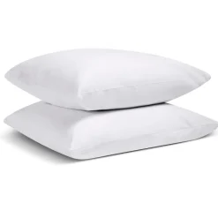 Lot de 2 Taies d'oreiller unies 50x75cm PERCALE BLANC>Bleu Calin Online