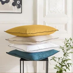 Future Home Lot de 2 taies d'oreiller unies en coton finition bourdon 65x65cm* Taie D'Oreiller