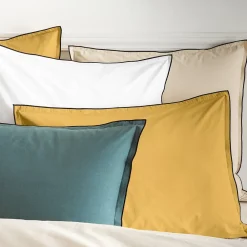 Future Home Lot de 2 taies d'oreiller unies en coton finition bourdon 65x65cm* Taie D'Oreiller