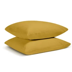 Lot de 2 Taies d'oreiller unies 50x75cm PERCALE MOUTARDE>Bleu Calin Sale