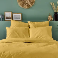 Lot de 2 Taies d'oreiller unies 50x75cm PERCALE MOUTARDE><noscript><img width=