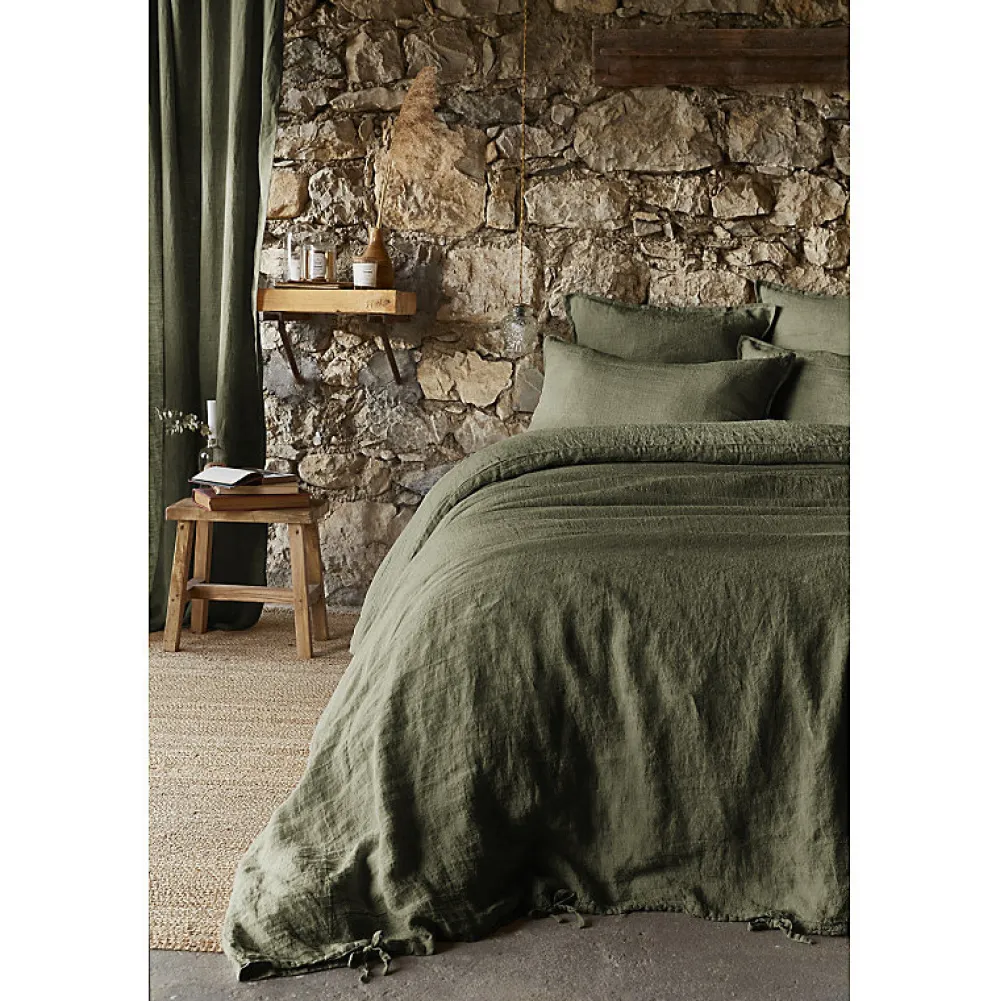 Meubletmoi Lot de 2 taies d'oreillers 60 x 60 cm en lin lavé vert - LUISA* Taie D'Oreiller