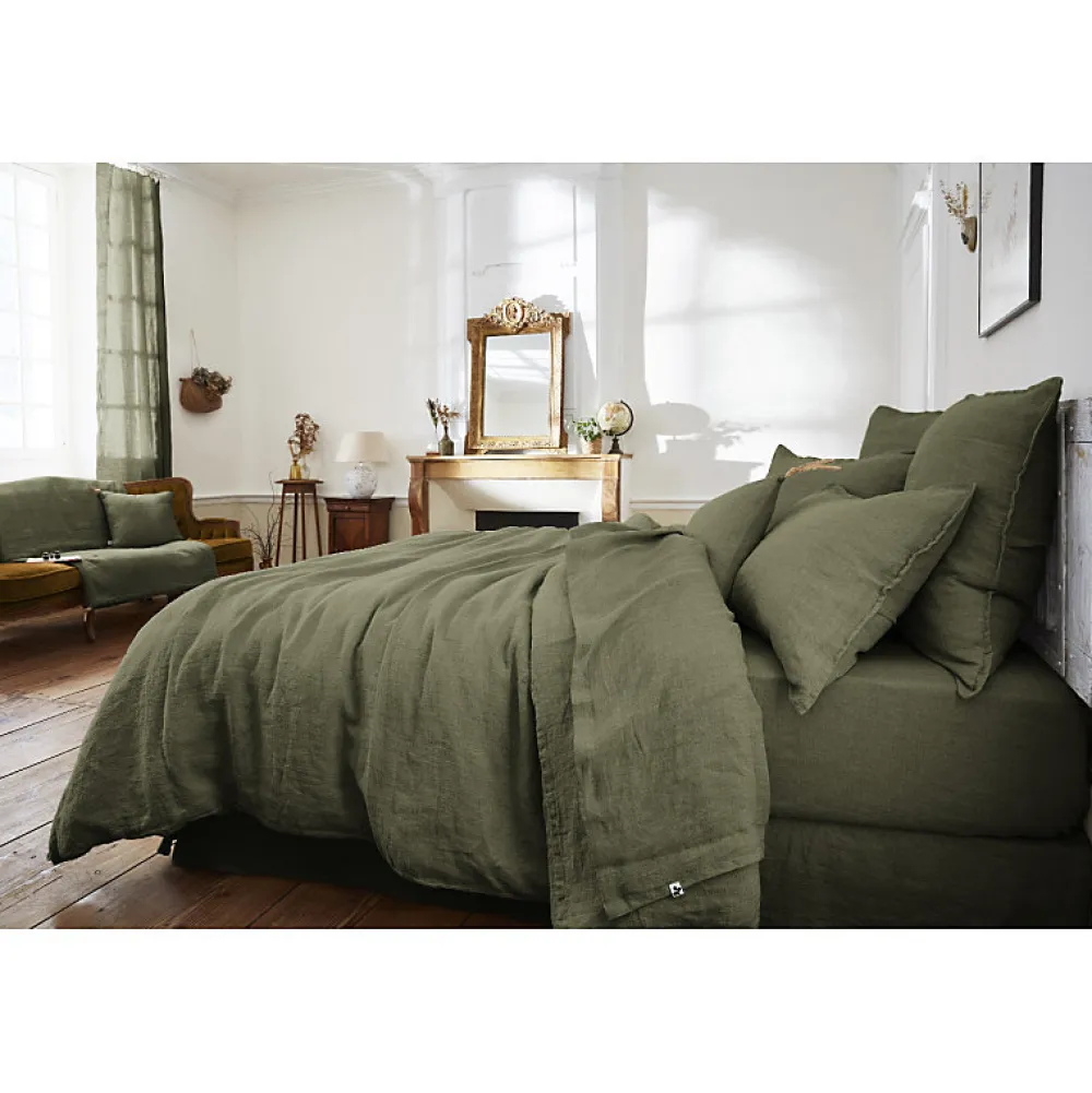 Meubletmoi Lot de 2 taies d'oreillers 60 x 60 cm en lin lavé vert - LUISA* Taie D'Oreiller