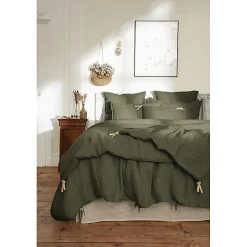 Meubletmoi Lot de 2 taies d'oreillers 60 x 60 cm en lin lavé vert - LUISA* Taie D'Oreiller