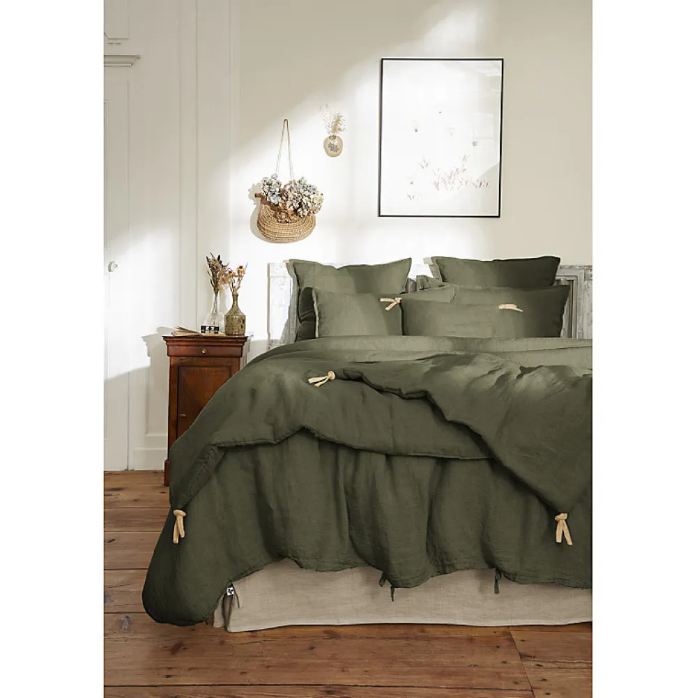 Meubletmoi Lot de 2 taies d'oreillers 60 x 60 cm en lin lavé vert - LUISA* Taie D'Oreiller