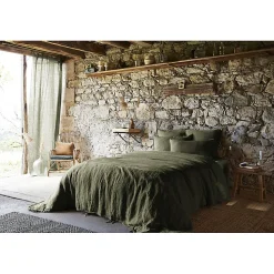 Meubletmoi Lot de 2 taies d'oreillers 60 x 60 cm en lin lavé vert - LUISA* Taie D'Oreiller