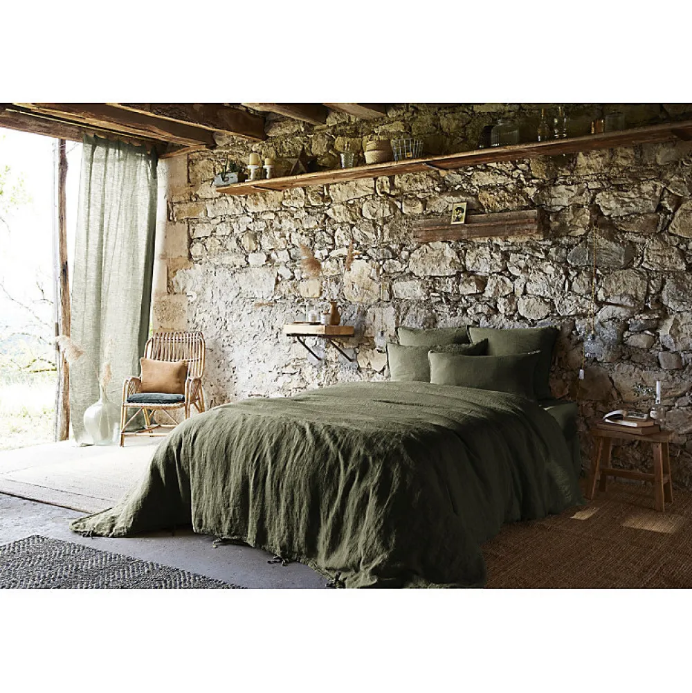 Meubletmoi Lot de 2 taies d'oreillers 60 x 60 cm en lin lavé vert - LUISA* Taie D'Oreiller